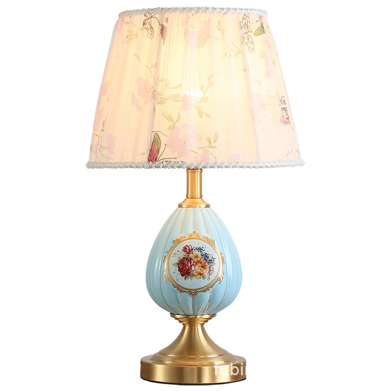 Американская Медная Керамическая Настольная лампа прикроватная для спальни