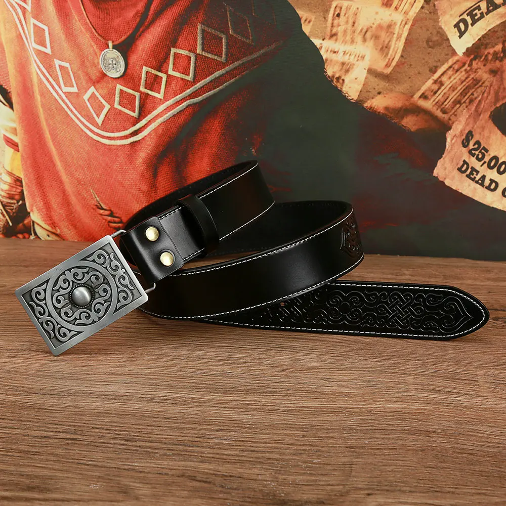 Western cowboy zinc alloy retro pattern belt buckle leather men's belt birthday gift