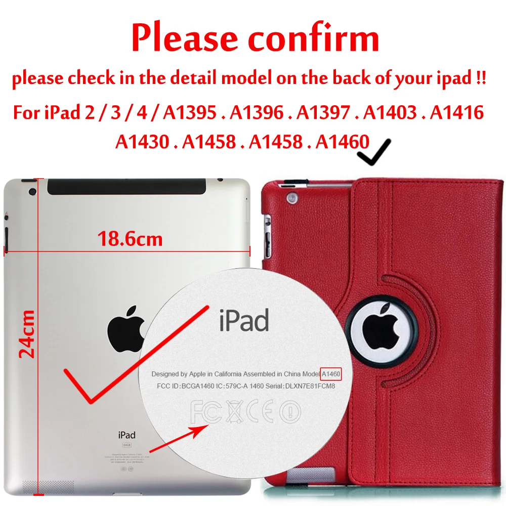 Red Для iPad2/iPad3/iPad4 из искусственной кожи вращающийся на 360 умный чехол-подставка для iPad 2/iPad 3/iPad 4 чехол для планшета Funda - Цвет: Red