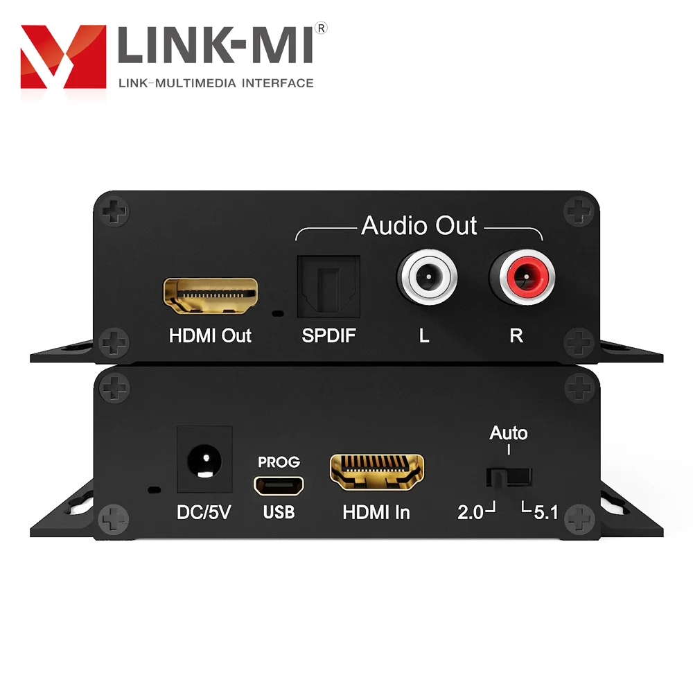 Аудиовывод HDMI LINK-MI, 2,0, 4K при 60 Гц, YUV4:4:4, Извлечение цифрового аудиосигнала HDMI в аналоговый стерео или 5.1-канальный аудиовыход EDID CEC