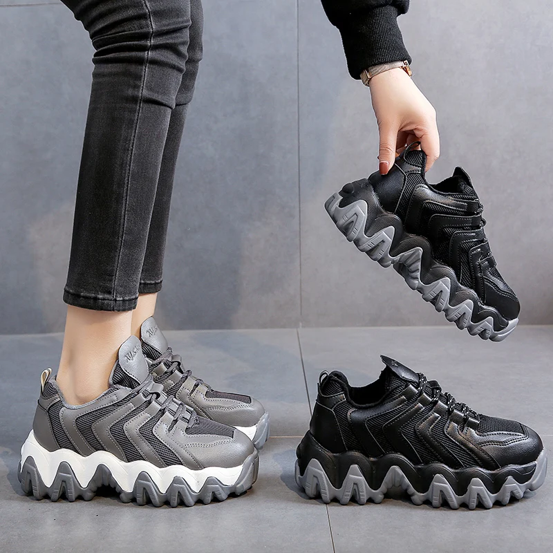 Женские кроссовки на толстой подошве Fujin модные из сетчатого материала платформе