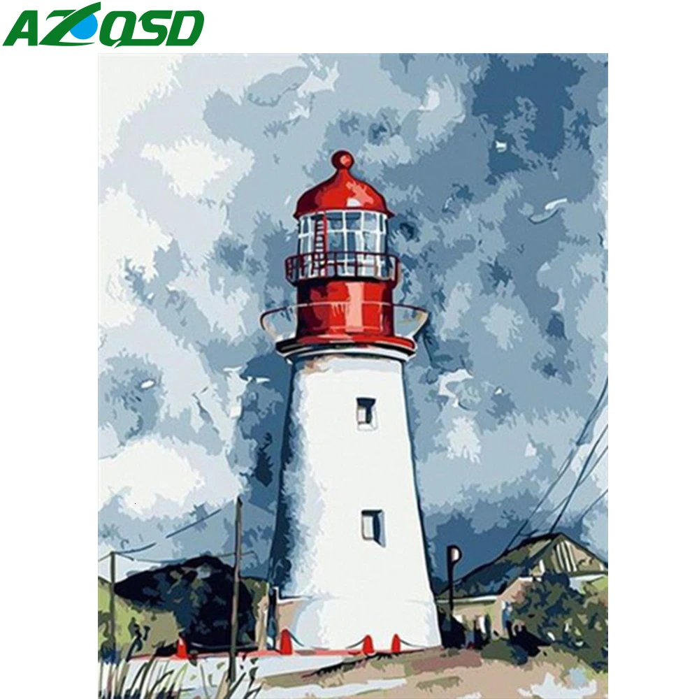 AZQSD 40X50cm Краски Раскраска по номерам холст ing Наборы Маяк DIY рукоделие Акриловая