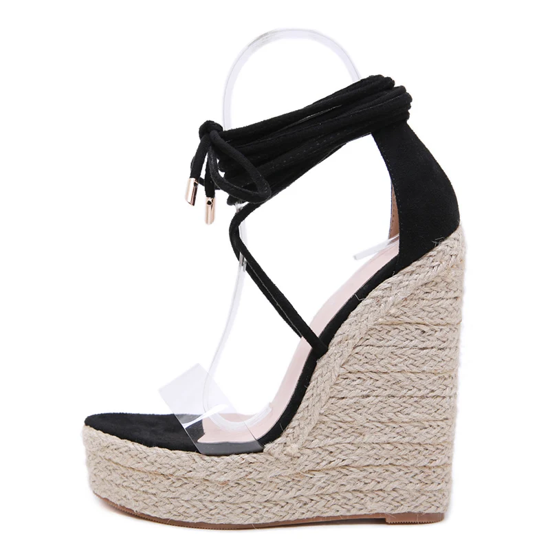 2019 летние женские прозрачные босоножки на высоком каблуке 15 см танкетке с