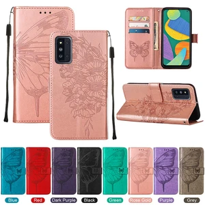 putterfly pattern smart case for samsung galaxy note 20 s21 fe f52 5g s22 plus card slot flip holster anti fall protective shell free global shipping