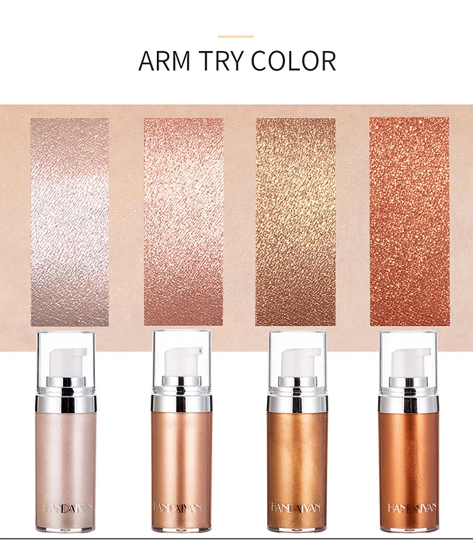 HANDAIYAN Shimmer Body Highlighter Cream Face Illuminator Makeup Liquid Bronzer Brighten Highlighter Metallic Rose Gold Cosmetic
