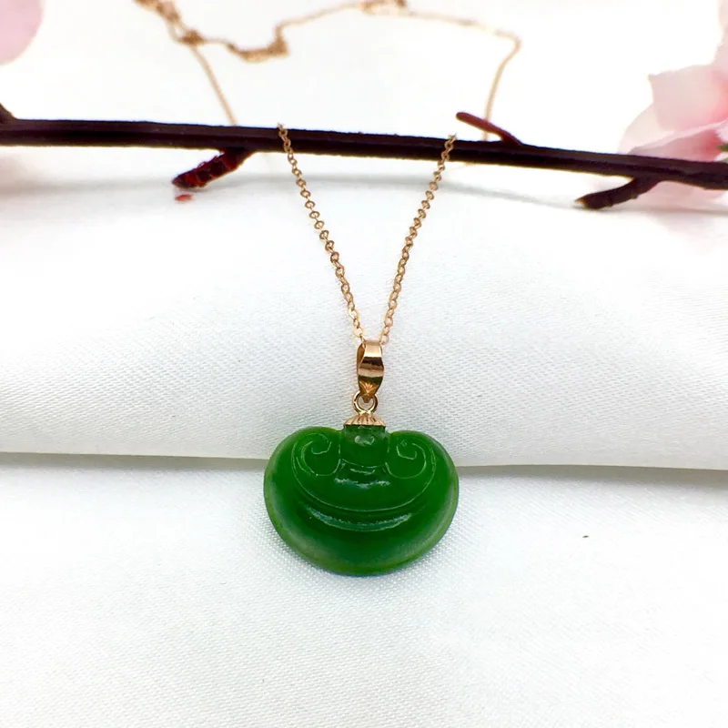 

SHILOVEM 18k YELLOW gold real Natural green Jasper pendants classic fine Jewelry women none necklace plant 12*15mm yzz1215666by