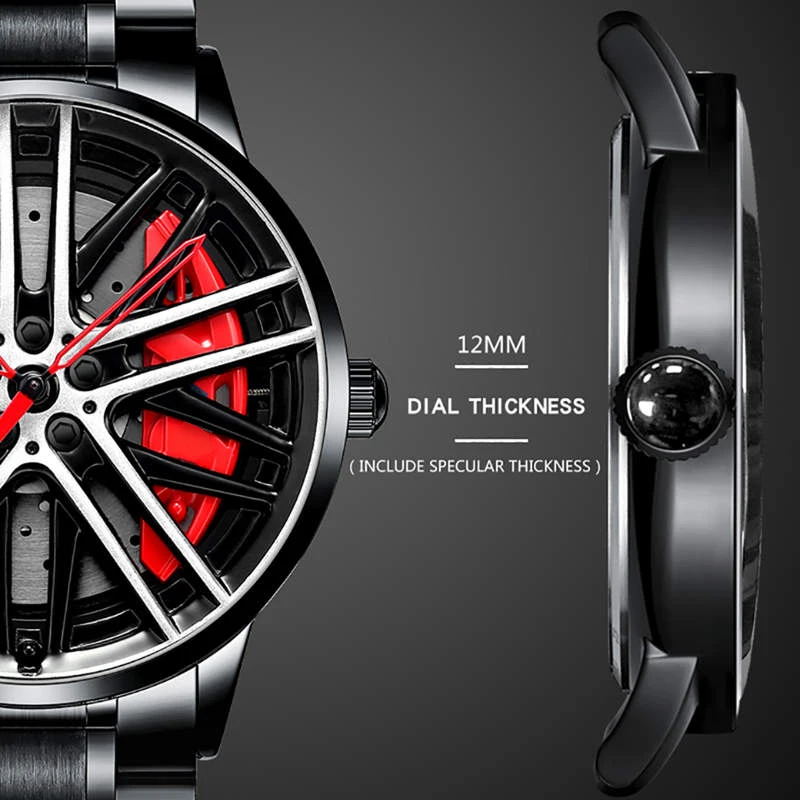 Мужские спортивные часы NIBOSI наручные из нержавеющей стали с ободком колеса для