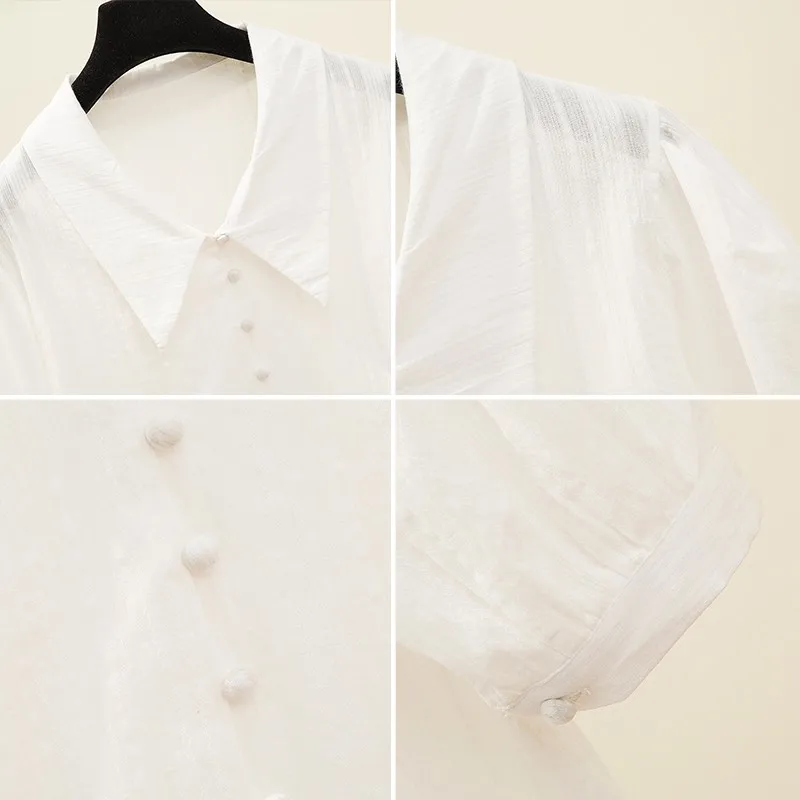 

Plus Size Women Summer Elegant Shirts New Arrival 2021 Fashion Peter Pan Collar Loose Ladies Short Sleeve Casual Tops W288