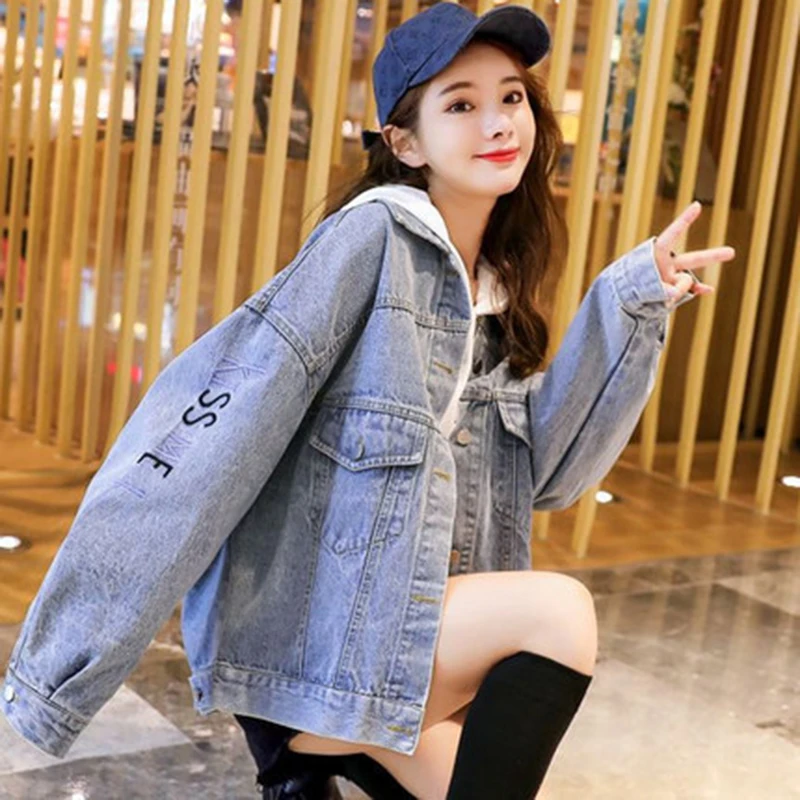 

Autumn Women's Jackets New Fashion Casual Korean Wild Embroidery Denim Jackets Spring Female Loose Turn-Down Collar Short Coats