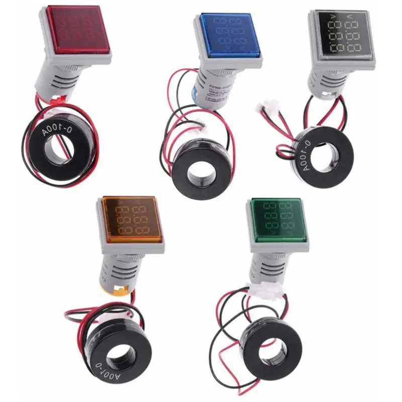 

60-500V 0-100A Led AC Digital Voltmeter Ammeter Signal Lights 220V Voltage Current Meter Volt Amp Indicator Tester Detector