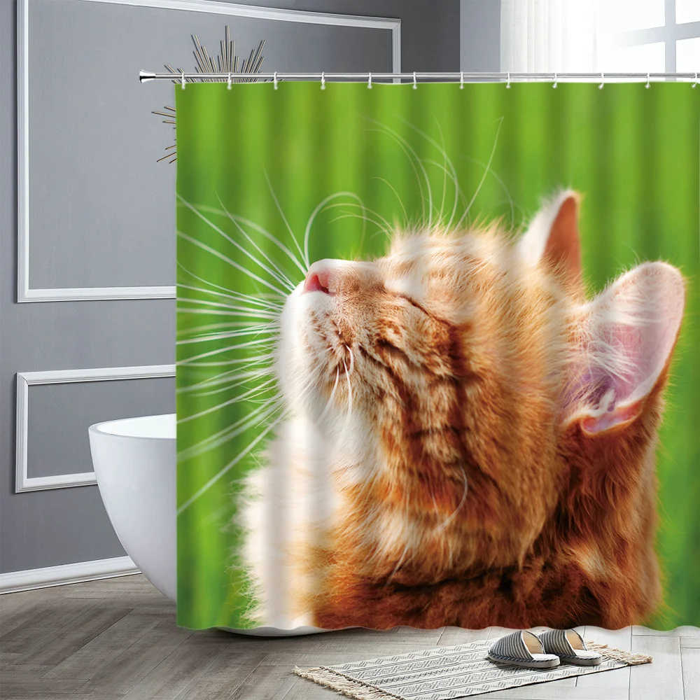 

Funny Animal Shower Curtain Cute Cat Flower Fish Natural Scenery Waterproof Fabric Bathroom Curtains Bathtub Decor Bath Screen