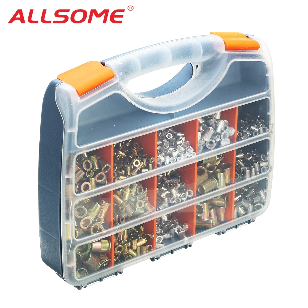 ALLSOME 1200 шт. M3 M4 m5 m6 m8 m10 m12 из нержавеющей стали заклепочные гайки Nutsert Rivnut заклепочные гайки комплект инструментов для ert HT2824