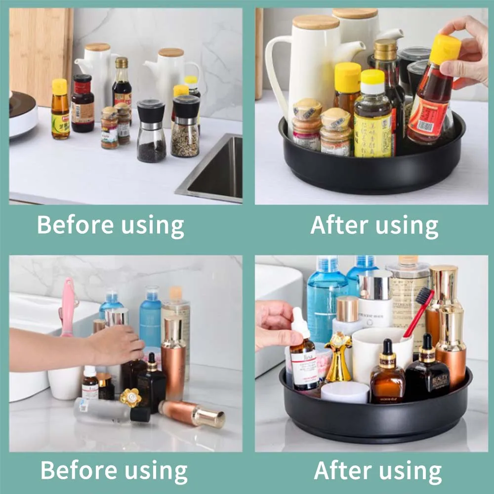 

Ready Stock Kitchen Stainless Steel Rotating Rack Durable For Corner Spice Bottlesupplies(Black Stainless Steel Thickened)