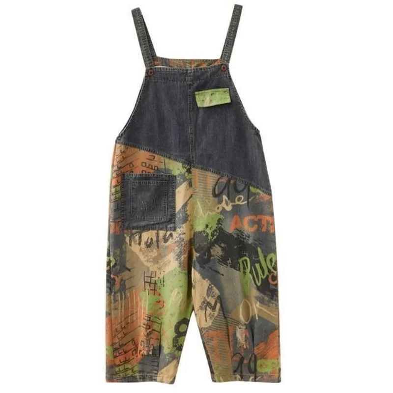 Женский джинсовый комбинезон с широкими штанинами свободного покроя |