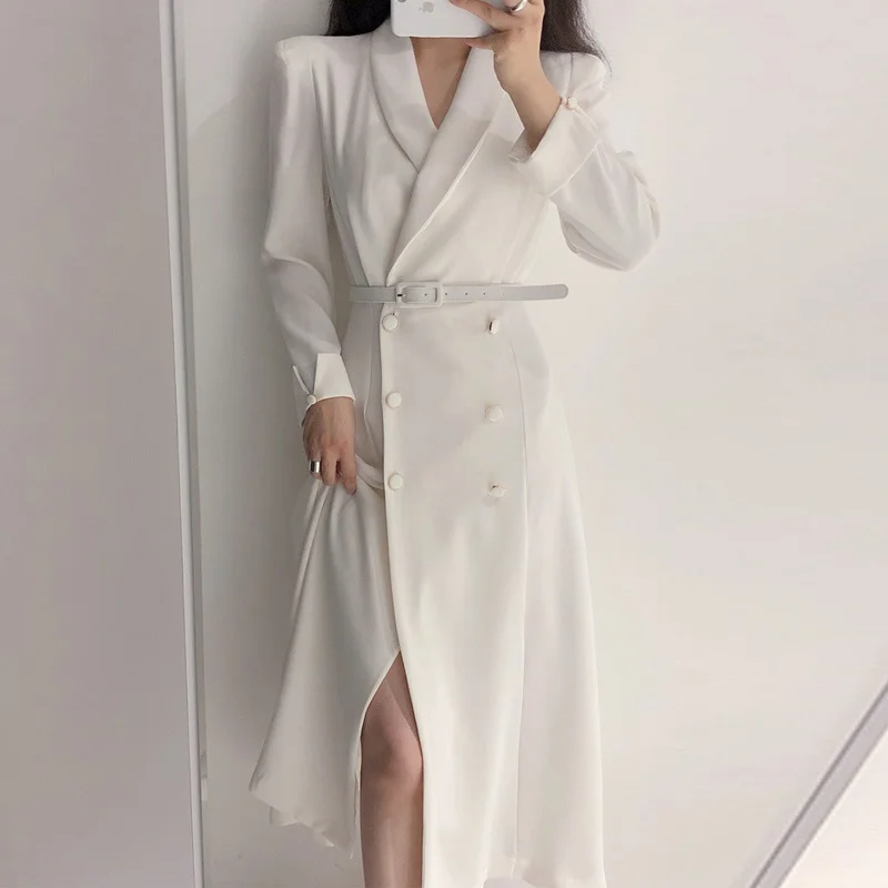 Женское двубортное платье-блейзер Sungtin с поясом в Корейском стиле однотонное