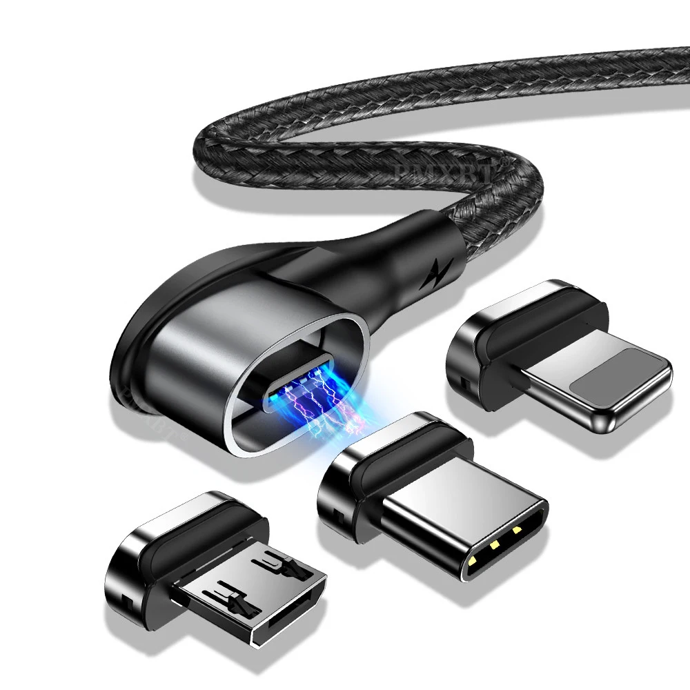 

Magnetic Cable Micro USB Type C Adapter Charger 90 Degree Elbow Fast Charging Led Lighting Data For iPhone Samsung xiaomi note 8