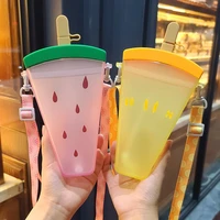 350ml creative fruit ice cream plastic straw cup with lid personality cup outdoor sports portable cup with strap water bottle