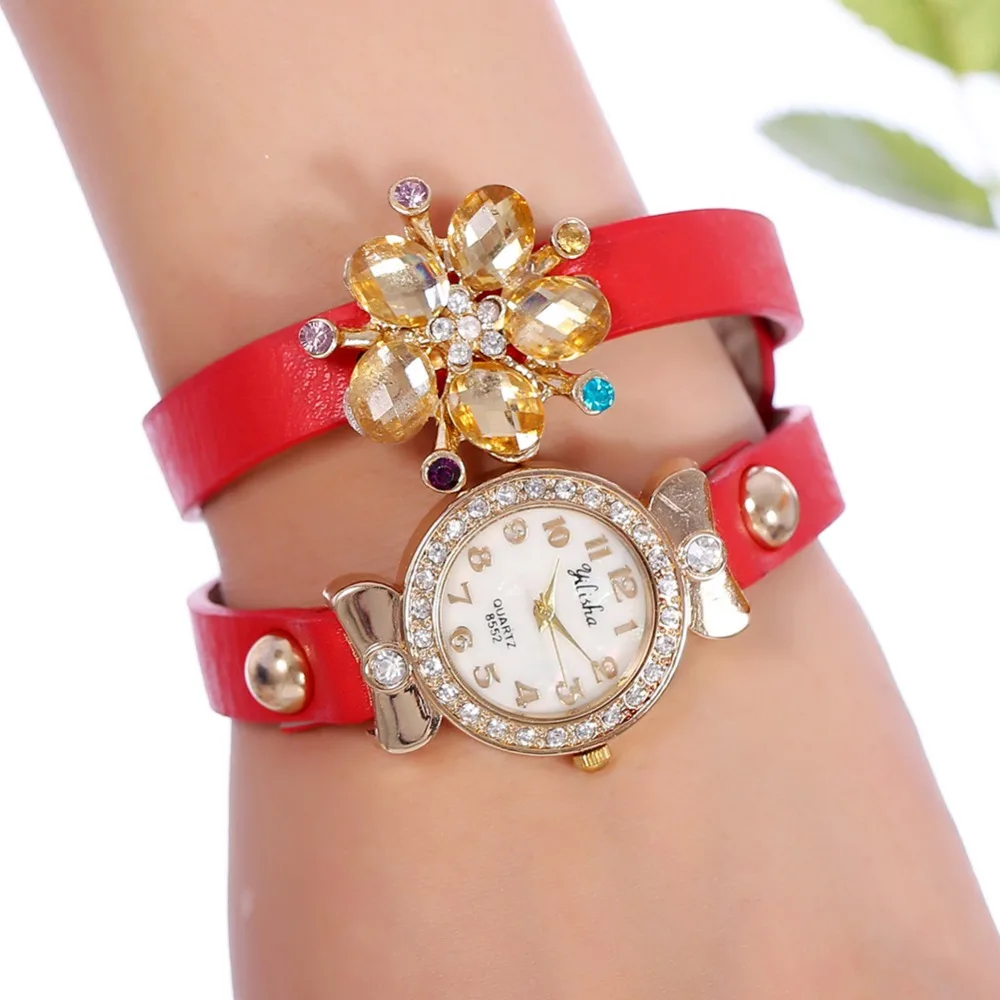 Новое поступление 2020 модные женские часы CrystalRhinestone с жемчужным кожаным браслетом