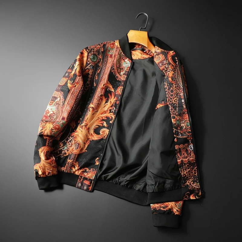 Винтаж куртка Для мужчин Золотой бомбардировщик с принтом Роскошные наряд