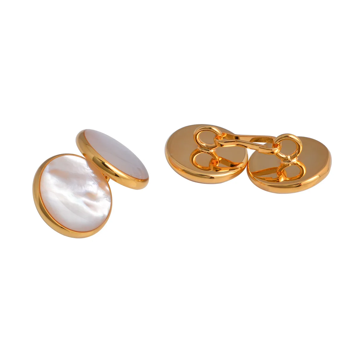 

A Pair of Cufflinks Spot Senior Banquet Party Suitable for Wearing Round Natural Pearl Shell Chain Double-Sided