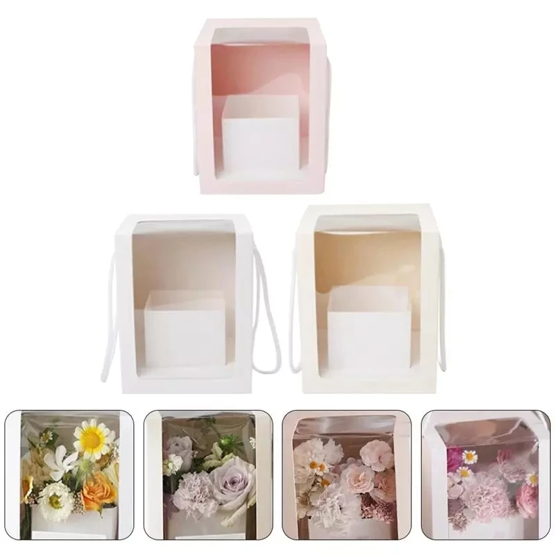 

Paper Boxes Clear Window Transparant Square Shape Portable Gift Packing Boxes Flower Packing Boxes Flower Bags