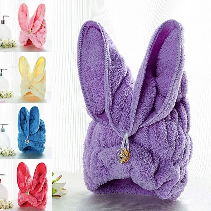 

Cute Rabbit Ears Coral Velvet Dry Hair Hat Super Absorbent Towel Dry Hair Increased Thickening Shower Cap Turban