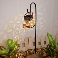 outdoor garden watering can portable solar garden light creative iron art kettle shower led waterfall light for courtyard decor