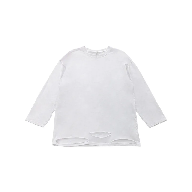 

Girls ripped T-shirt 2021 spring new girl letter print loose bottoming shirt top