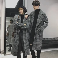 autumn korean style mens woolen coat wool blends coats checks casual overcoat long turn down collar plaid for male c6