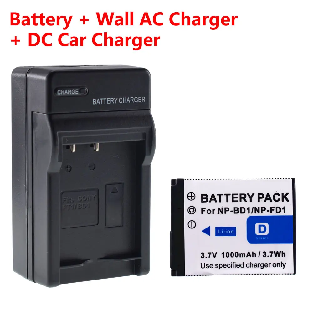 Battery + Home&ampCar Charger for Sony NP-BD1 NPFD1 | DSC-T200 /T300 /T500 /T700/ T900/ TX1 Электроника