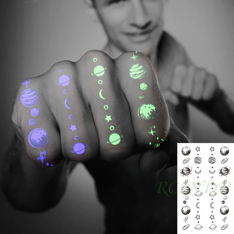 

Waterproof Temporary Luminous Tattoo Sticker Moon Lunar Planet Star Element Flash Tatoo Fake Tatto for Kids Women Men