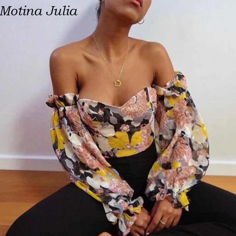 Motina Julia сексуальный короткий женский укороченный топ с цветочным принтом осенняя