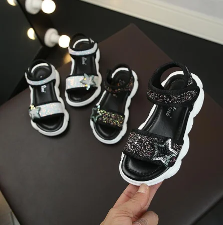 

girls sandals 2020 Summer Star Sequins princess Kids Sports Shoes Star Bling Sequins Open Toe Children Beach Sandals