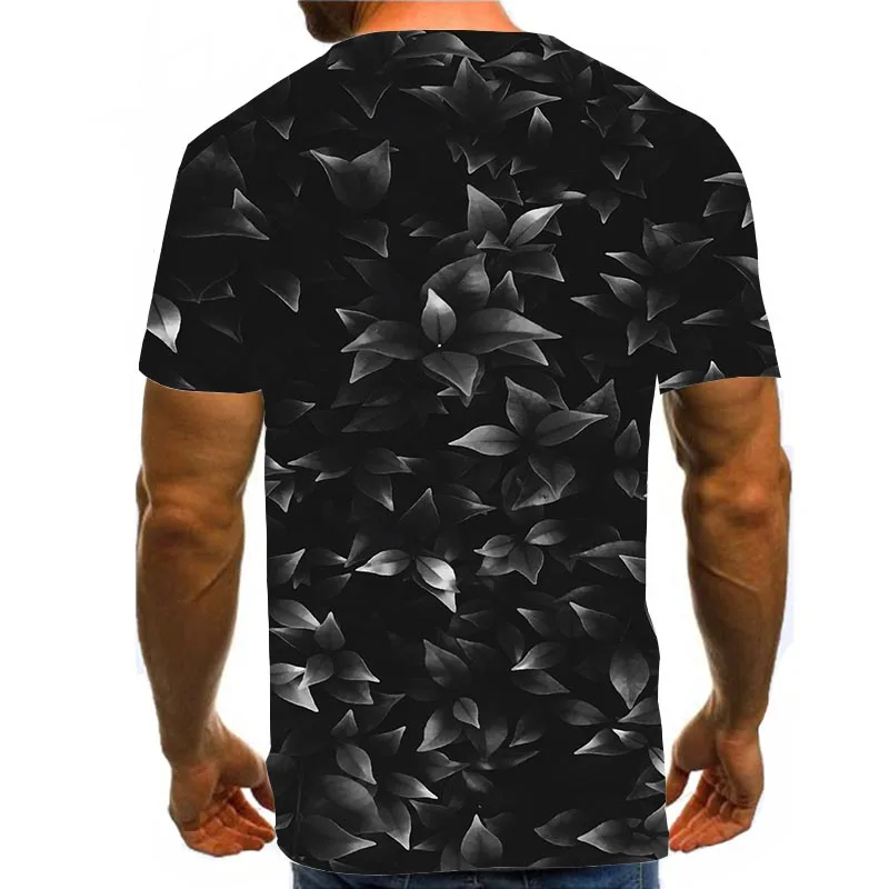 

Men's Graphic T Shirts 3D Print Shirt Summer Tees Leafs Pattern Tops Black