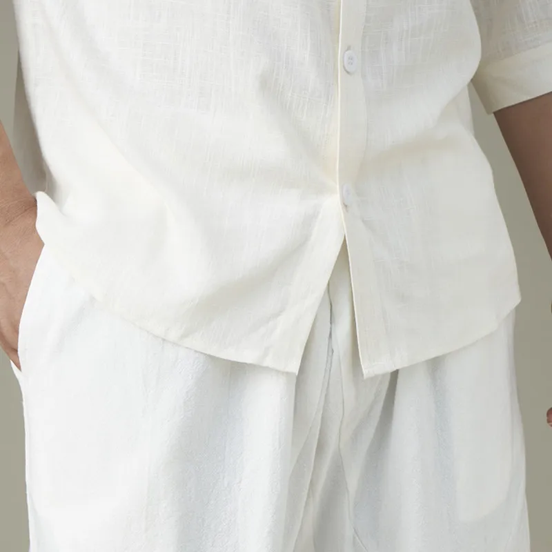 

Linen Shirt Men's Thin Section Breathable Loose Stand-up Collar Three-quarter Sleeves Men's Cotton Linen Casual Shirt for Men