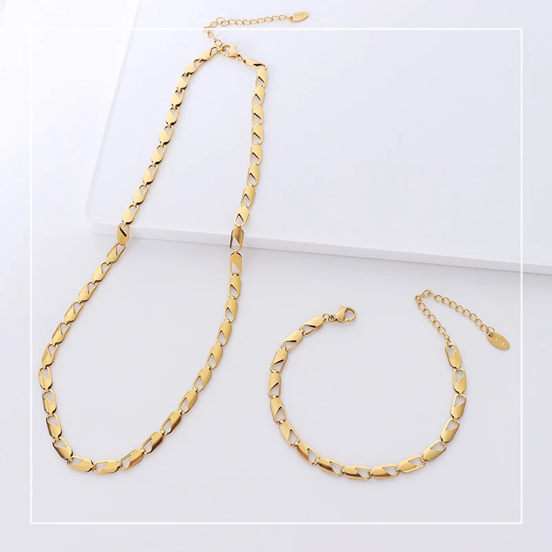 

Amaiyllis 18k Gold Minimalist Chunky Cuban Link Clavicle Chain Necklace For Women statement Choker Necklace Bracelet Set Jewelry