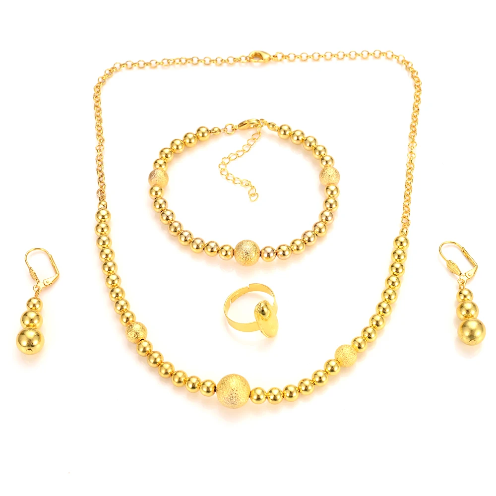 

Amazing african beads jewelry set chain women Nigerian wedding gold multi layer necklace/ earring Indian jewelry sets