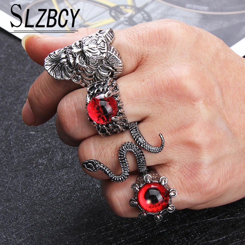 

Vintage Gothic Punk Mens Ring New Fashion Alloy Colorful Opal Mens Rings Finger Ring Adjustable Rings Charm Jewelry Accessories