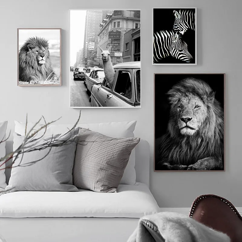 Животное Хайленд корова скот настенная живопись Лев Слон черно белый холст