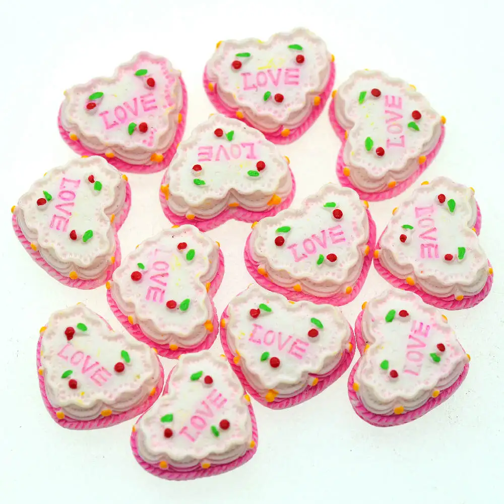 

10 шт. поддельные кабошоны из смолы в форме милого сердца, вишневый торт, миниатюрные украшения для дома, поделки для украшения дома