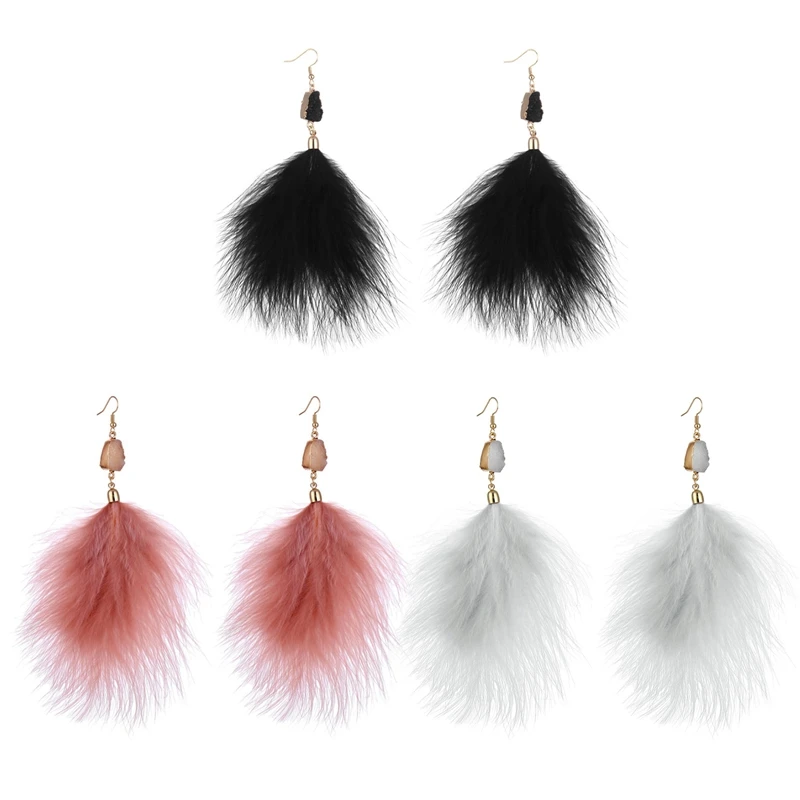 Женские серьги с перьями большие висячие модные летние эффектные украшения |