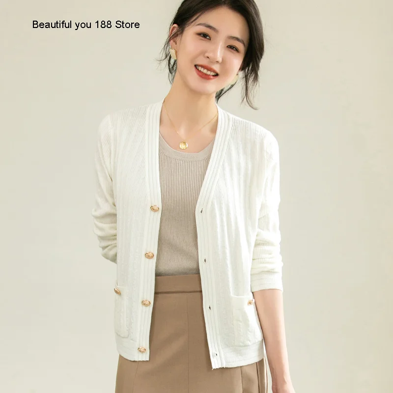 

Дизайнерская куртка 2020, Осенний вязаный кардиган из смеси шерсти во французском стиле, приталенный силуэт, с длинным рукавом для женщин