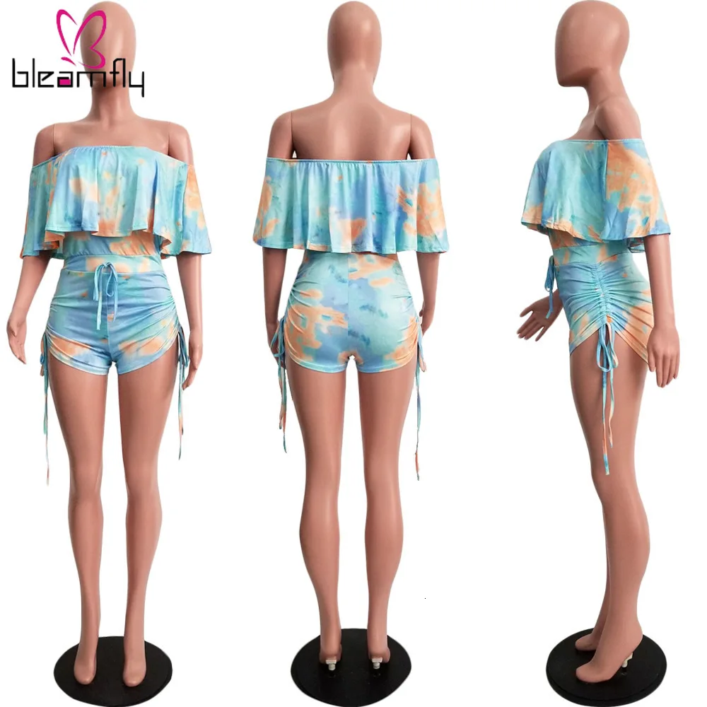 2019 женский комбинезон с принтом Tie Dye вырезом лодочкой открытыми плечами рукавом