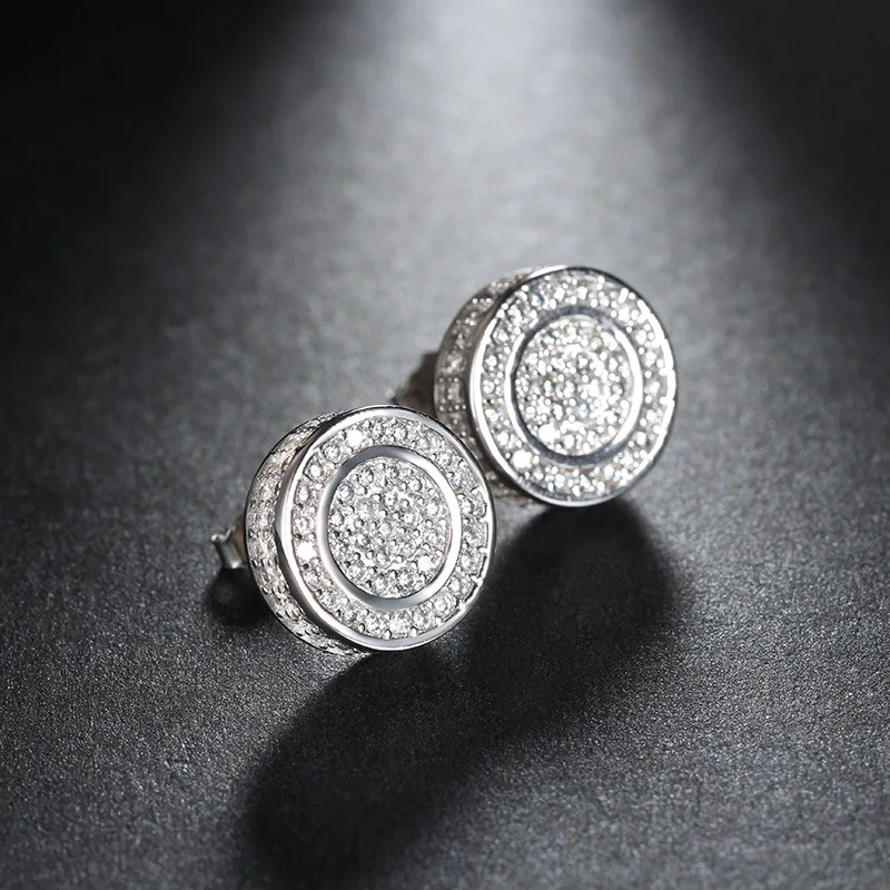 

Серебряный цвет сверкающие круглые серьги-гвоздики для мужчин хип-хоп роскошные стразы серьги-гвоздики геометрической формы для женщин юв...