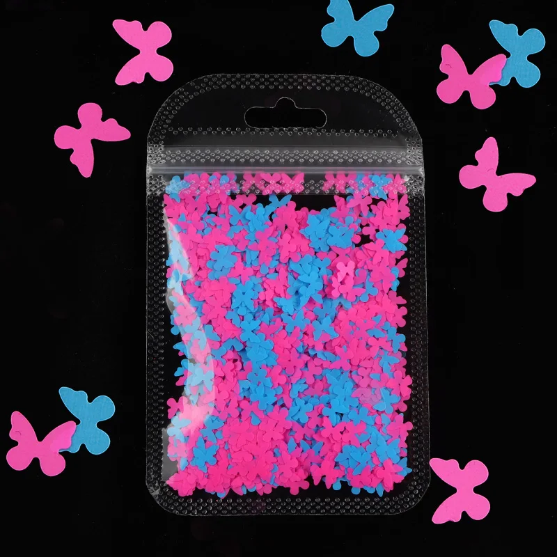 

Butterfly Sequins For Nail Art Decorations Neon Nail Glitters Fluorescent Color Butterfly Shape 3D Flakes Slices For Nail Design
