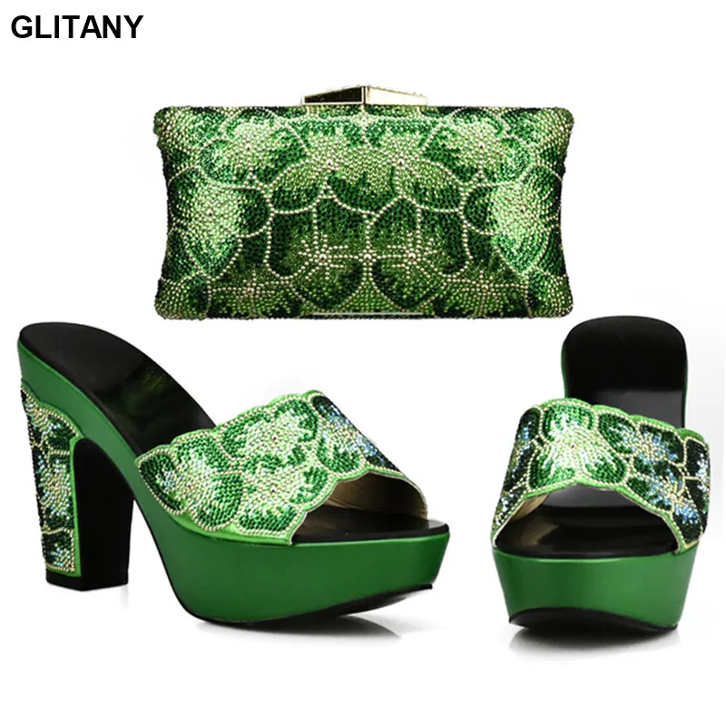 Новейший комплект из обуви и сумки зеленого цвета в нигерийском стиле Комплект