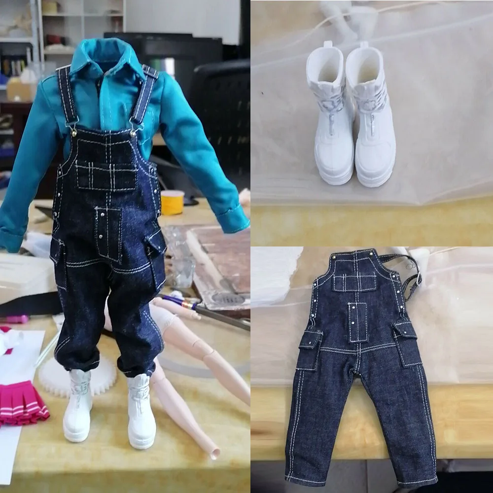 

1/6 Scale Male Figure Accessory Male Shirt Overalls Shirt Pants Shoes Suit Set Model for 12 inches Body