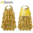 Детское гимнастическое платье с блестками и лямкой на шее, балетное трико для девочек, костюм для выступлений и латиноамериканских джазовых танцев