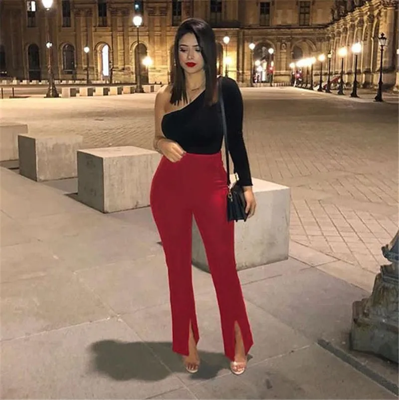 

Fashion 2020 Women Push Up Yoga Pants High Waist Ruched Leggings Sports Fitness Workout Bodycon Split Pants Long Flared Trousers