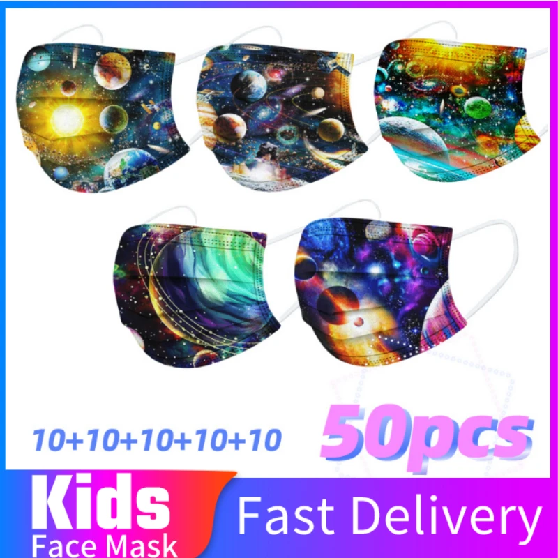 50 шт. детская одноразовая трехслойная Нетканая маска с градиентным принтом |